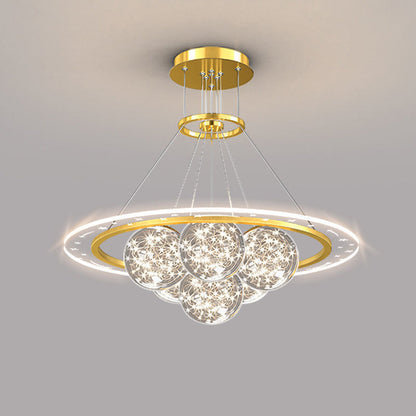 ثريات LED حديثة فاخرة من المعدن الأكريليك الزجاجي على شكل نجمة كاملة وموجة دائرية لغرفة المعيشة 