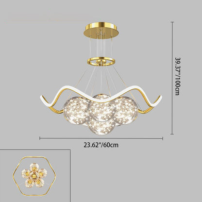 ثريات LED حديثة فاخرة من المعدن الأكريليك الزجاجي على شكل نجمة كاملة وموجة دائرية لغرفة المعيشة 