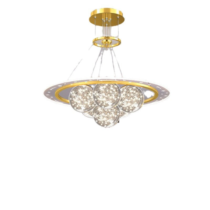 ثريات LED حديثة فاخرة من المعدن الأكريليك الزجاجي على شكل نجمة كاملة وموجة دائرية لغرفة المعيشة 