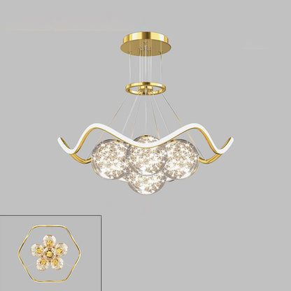 ثريات LED حديثة فاخرة من المعدن الأكريليك الزجاجي على شكل نجمة كاملة وموجة دائرية لغرفة المعيشة 