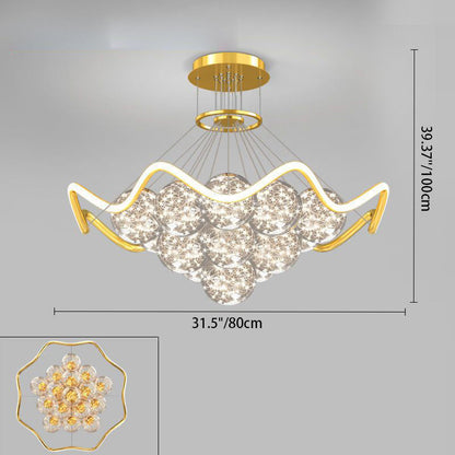 ثريات LED حديثة فاخرة من المعدن الأكريليك الزجاجي على شكل نجمة كاملة وموجة دائرية لغرفة المعيشة 