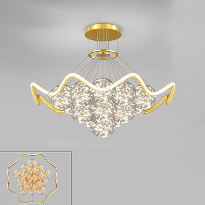 ثريات LED حديثة فاخرة من المعدن الأكريليك الزجاجي على شكل نجمة كاملة وموجة دائرية لغرفة المعيشة 