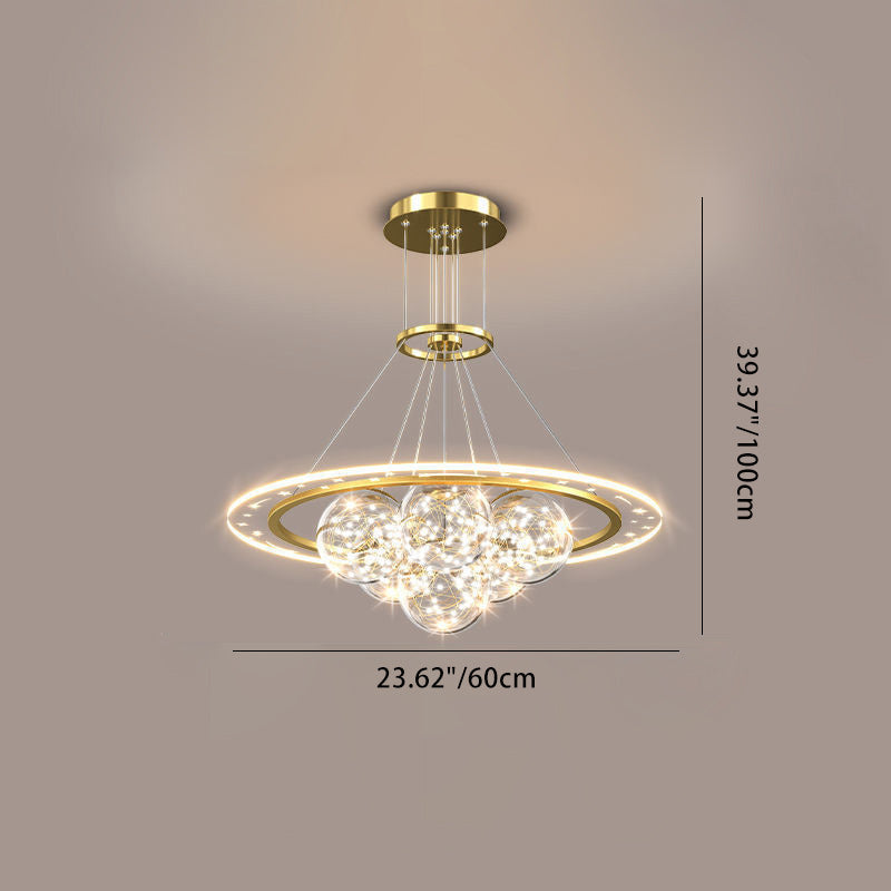 ثريات LED حديثة فاخرة من المعدن الأكريليك الزجاجي على شكل نجمة كاملة وموجة دائرية لغرفة المعيشة 
