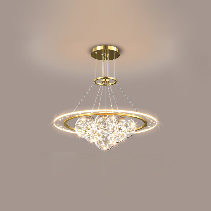 ثريات LED حديثة فاخرة من المعدن الأكريليك الزجاجي على شكل نجمة كاملة وموجة دائرية لغرفة المعيشة 