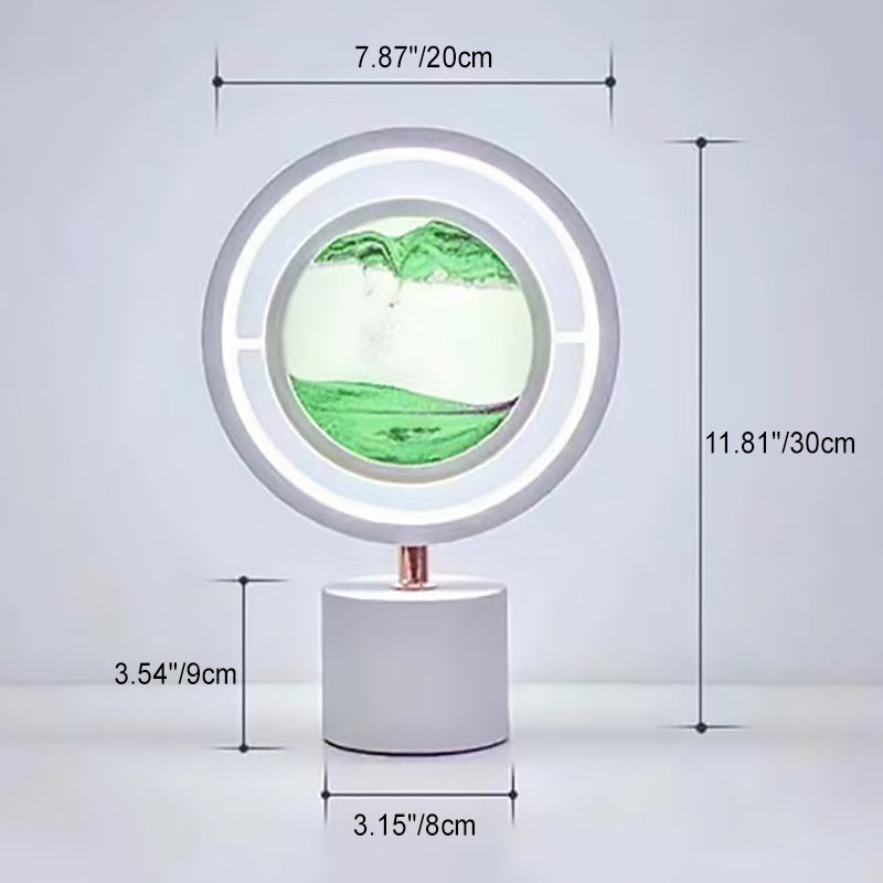 Contemporary Creative Metal Acrylic Silica Round Sand Painting USB LED Table Lamp For Bedroom