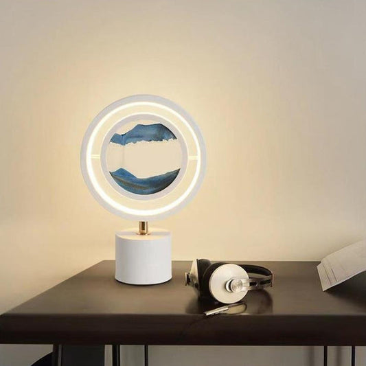 Contemporary Creative Metal Acrylic Silica Round Sand Painting USB LED Table Lamp For Bedroom