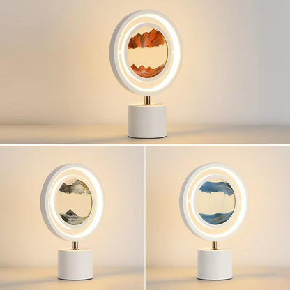 Contemporary Creative Metal Acrylic Silica Round Sand Painting USB LED Table Lamp For Bedroom