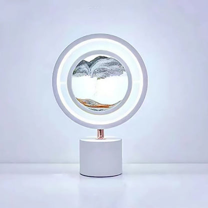 Contemporary Creative Metal Acrylic Silica Round Sand Painting USB LED Table Lamp For Bedroom