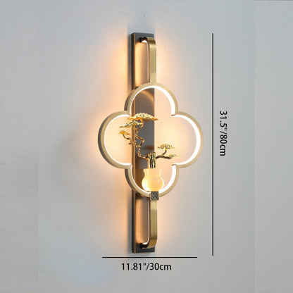 Traditional Chinese Copper Marble Zinc Alloy Flower Deer Bottle Gourd LED Wall Sconce Lamp For Living Room