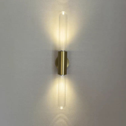 Contemporary Nordic Aluminum Copper Glass Strip 2-Light Wall Sconce Lamp For Hallway