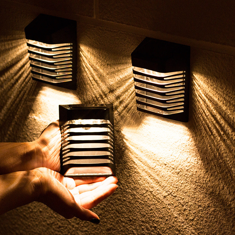 Contemporary Creative Solar Waterproof ABS PS Rectangular Grid Hollowed LED Wall Sconce Lamp For Outdoor Patio
