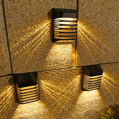 Contemporary Creative Solar Waterproof ABS PS Rectangular Grid Hollowed LED Wall Sconce Lamp For Outdoor Patio