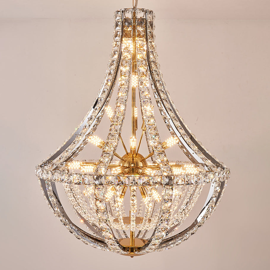 Contemporary Luxury Crystal Stainless Steel Metal Hemispheroid 15/24/36 Light Chandeliers For Living Room