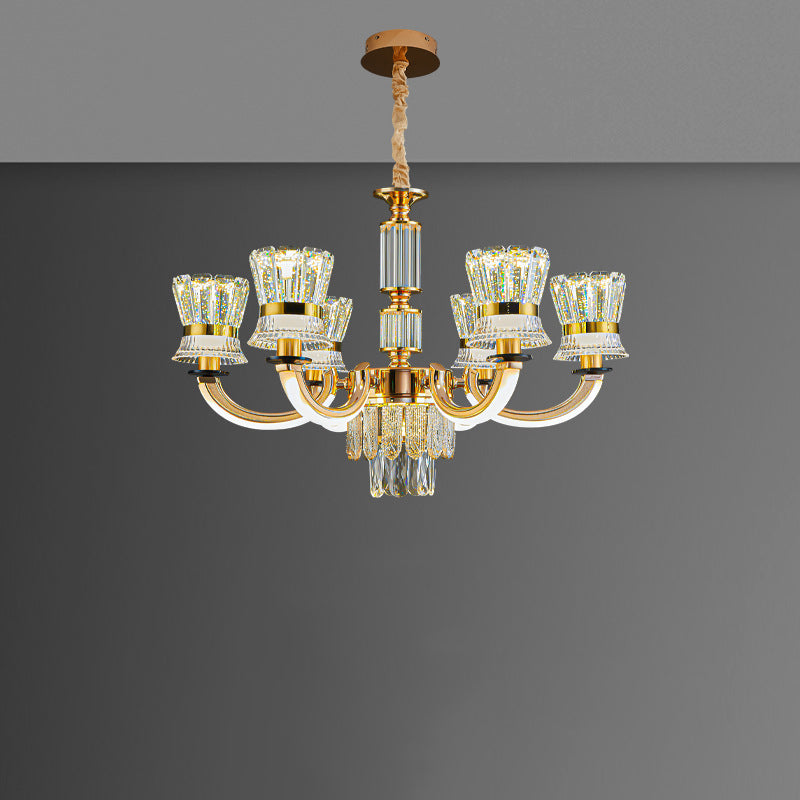 Modern Luxury Crystal Iron Cylinder Luminous Arm LED Chandeliers For Living Room