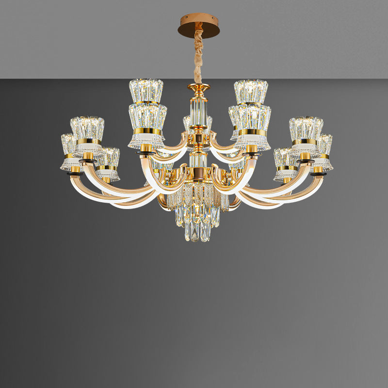 Modern Luxury Crystal Iron Cylinder Luminous Arm LED Chandeliers For Living Room