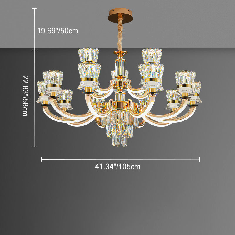 Modern Luxury Crystal Iron Cylinder Luminous Arm LED Chandeliers For Living Room