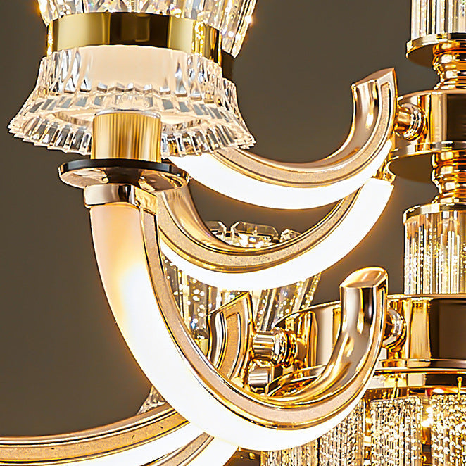 Modern Luxury Crystal Iron Cylinder Luminous Arm LED Chandeliers For Living Room