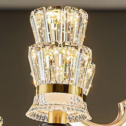 Modern Luxury Crystal Iron Cylinder Luminous Arm LED Chandeliers For Living Room