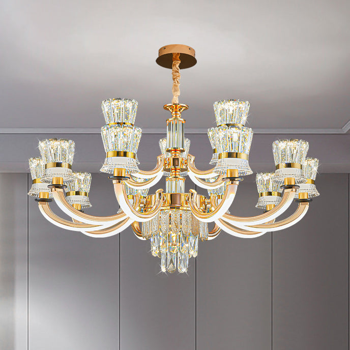 Modern Luxury Crystal Iron Cylinder Luminous Arm LED Chandeliers For Living Room