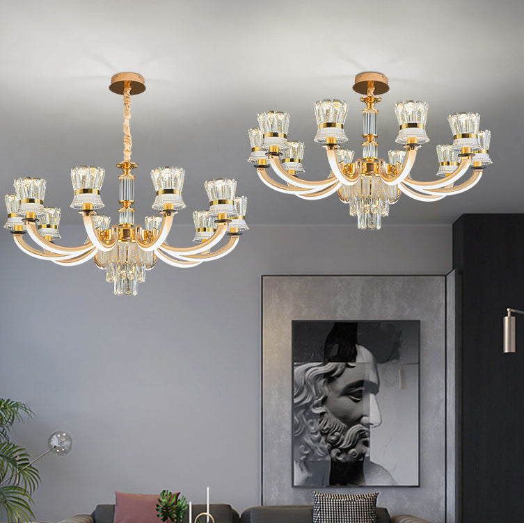 Modern Luxury Crystal Iron Cylinder Luminous Arm LED Chandeliers For Living Room