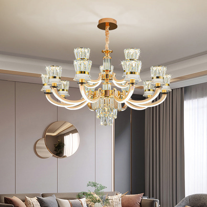 Modern Luxury Crystal Iron Cylinder Luminous Arm LED Chandeliers For Living Room