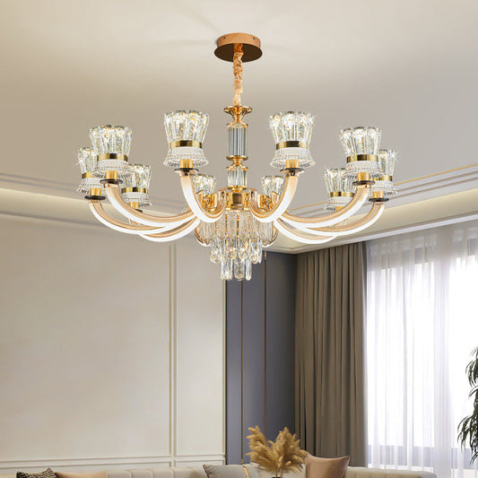 Modern Luxury Crystal Iron Cylinder Luminous Arm LED Chandeliers For Living Room