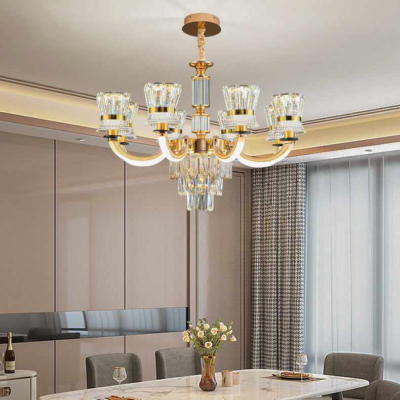 Modern Luxury Crystal Iron Cylinder Luminous Arm LED Chandeliers For Living Room