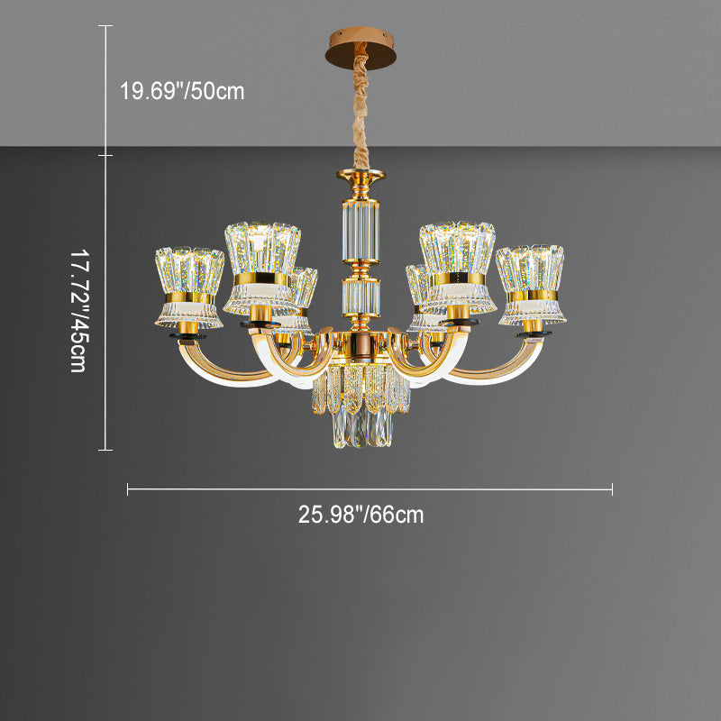 Modern Luxury Crystal Iron Cylinder Luminous Arm LED Chandeliers For Living Room