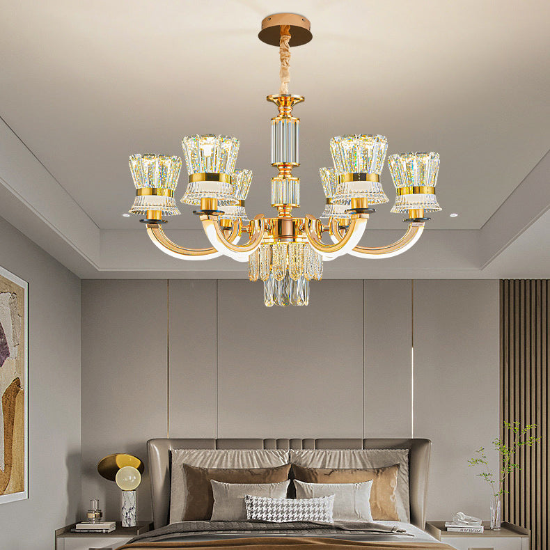 Modern Luxury Crystal Iron Cylinder Luminous Arm LED Chandeliers For Living Room
