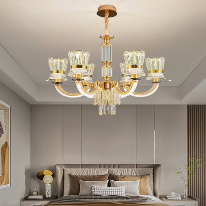 Modern Luxury Crystal Iron Cylinder Luminous Arm LED Chandeliers For Living Room