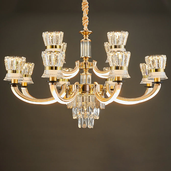 Modern Luxury Crystal Iron Cylinder Luminous Arm LED Chandeliers For Living Room