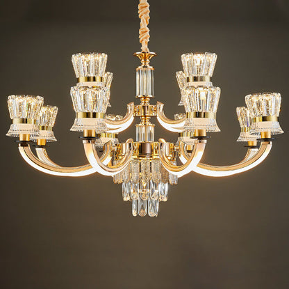 Modern Luxury Crystal Iron Cylinder Luminous Arm LED Chandeliers For Living Room