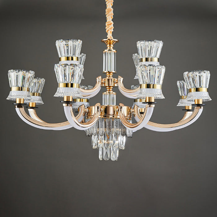 Modern Luxury Crystal Iron Cylinder Luminous Arm LED Chandeliers For Living Room
