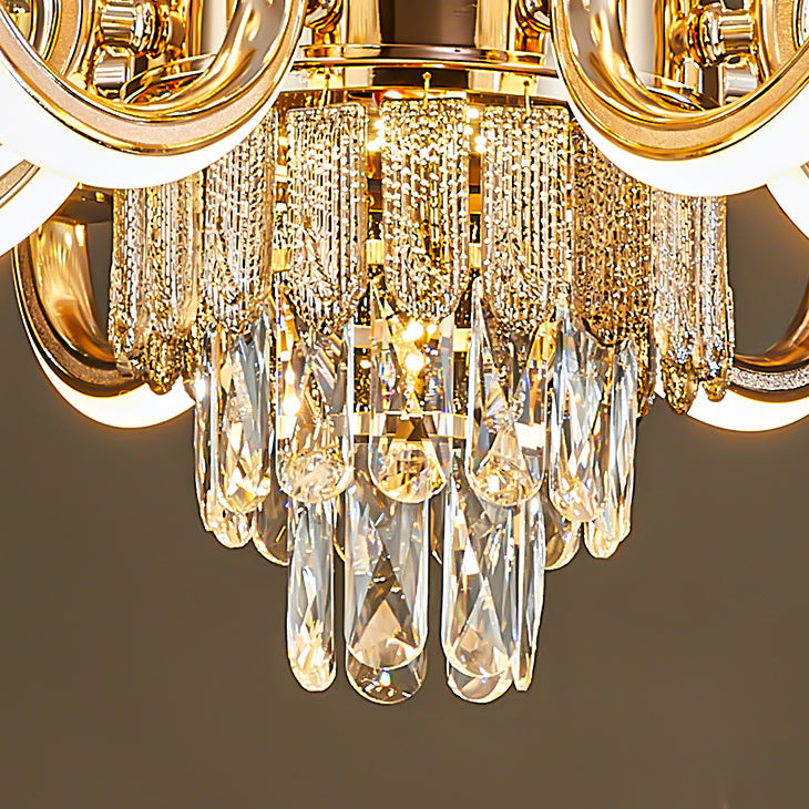 Modern Luxury Crystal Iron Cylinder Luminous Arm LED Chandeliers For Living Room