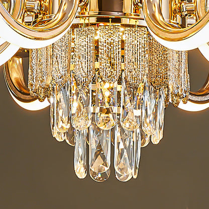 Modern Luxury Crystal Iron Cylinder Luminous Arm LED Chandeliers For Living Room