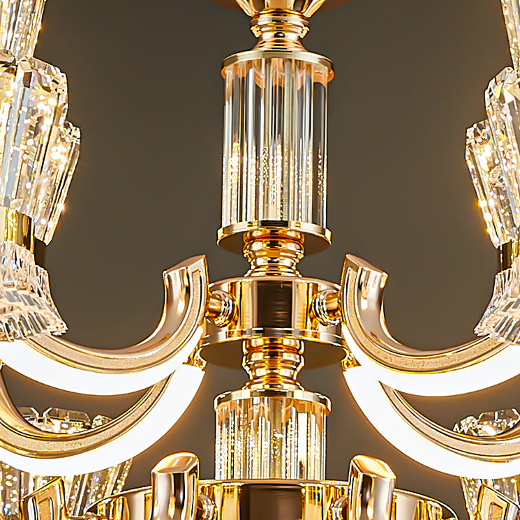 Modern Luxury Crystal Iron Cylinder Luminous Arm LED Chandeliers For Living Room