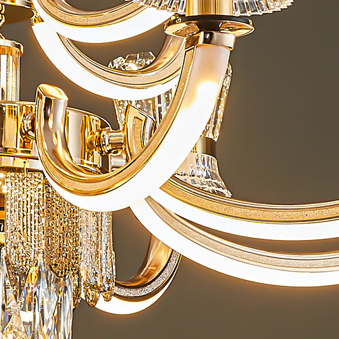 Modern Luxury Crystal Iron Cylinder Luminous Arm LED Chandeliers For Living Room
