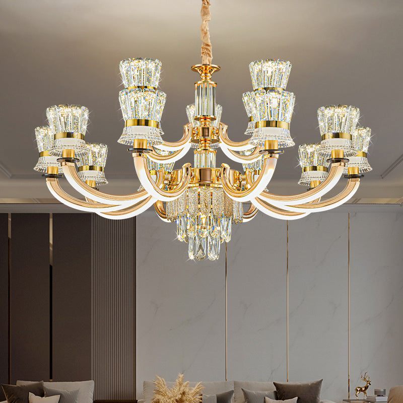Modern Luxury Crystal Iron Cylinder Luminous Arm LED Chandeliers For Living Room