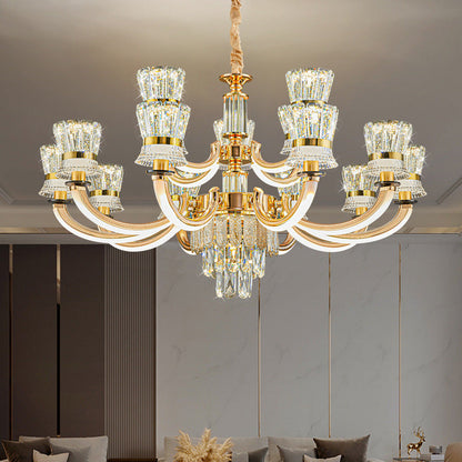 Modern Luxury Crystal Iron Cylinder Luminous Arm LED Chandeliers For Living Room