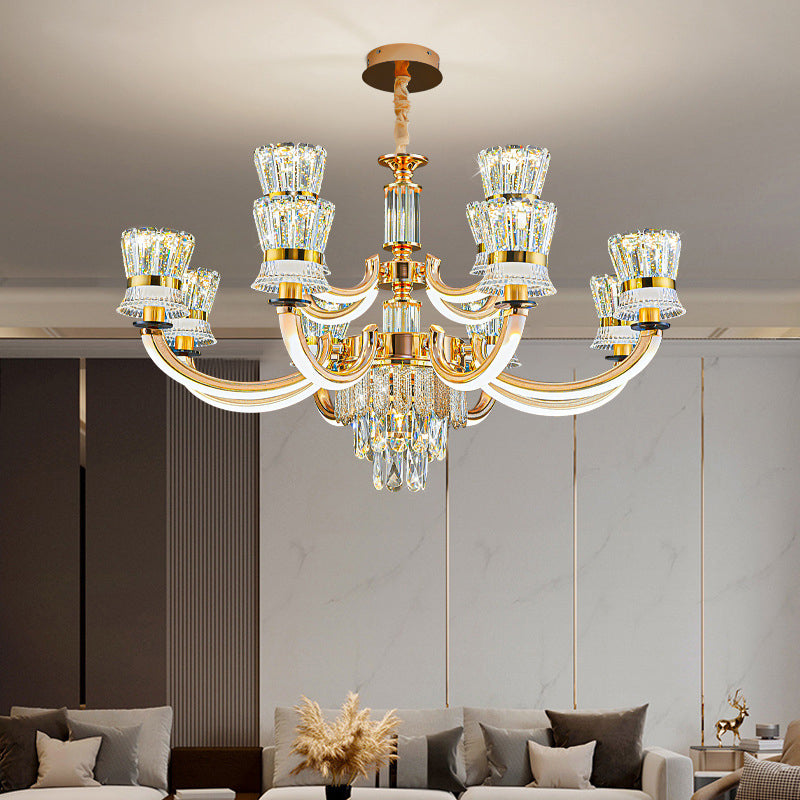 Modern Luxury Crystal Iron Cylinder Luminous Arm LED Chandeliers For Living Room