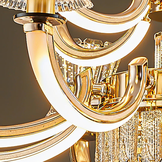 Modern Luxury Crystal Iron Cylinder Luminous Arm LED Chandeliers For Living Room