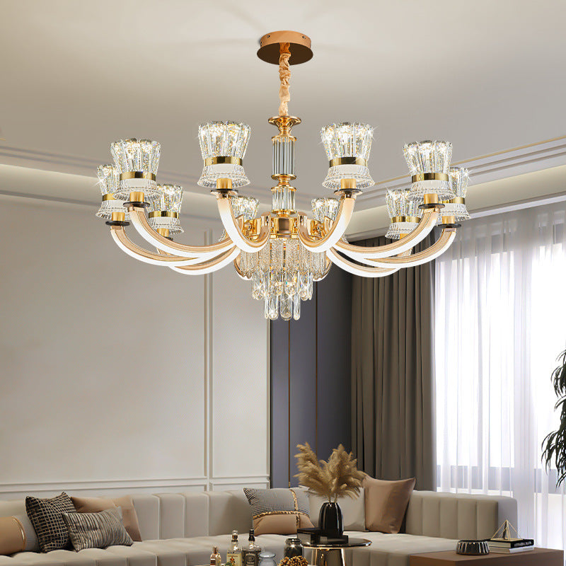 Modern Luxury Crystal Iron Cylinder Luminous Arm LED Chandeliers For Living Room