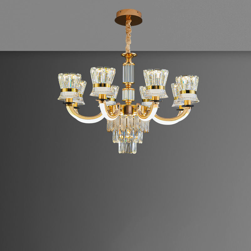 Modern Luxury Crystal Iron Cylinder Luminous Arm LED Chandeliers For Living Room