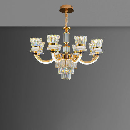 Modern Luxury Crystal Iron Cylinder Luminous Arm LED Chandeliers For Living Room