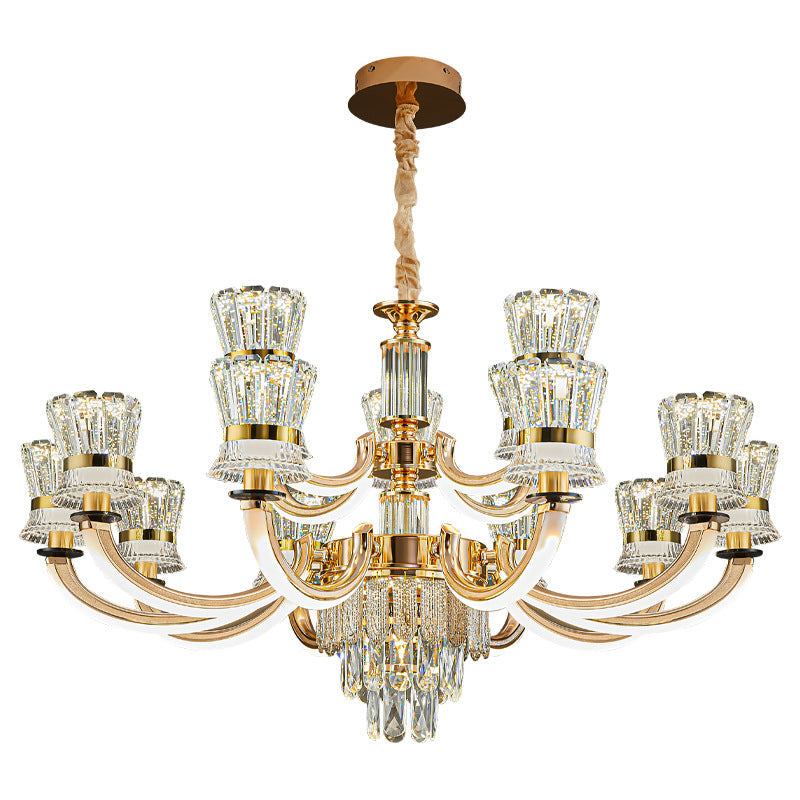Modern Luxury Crystal Iron Cylinder Luminous Arm LED Chandeliers For Living Room