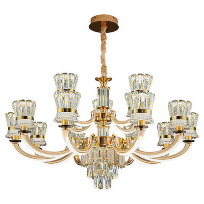 Modern Luxury Crystal Iron Cylinder Luminous Arm LED Chandeliers For Living Room