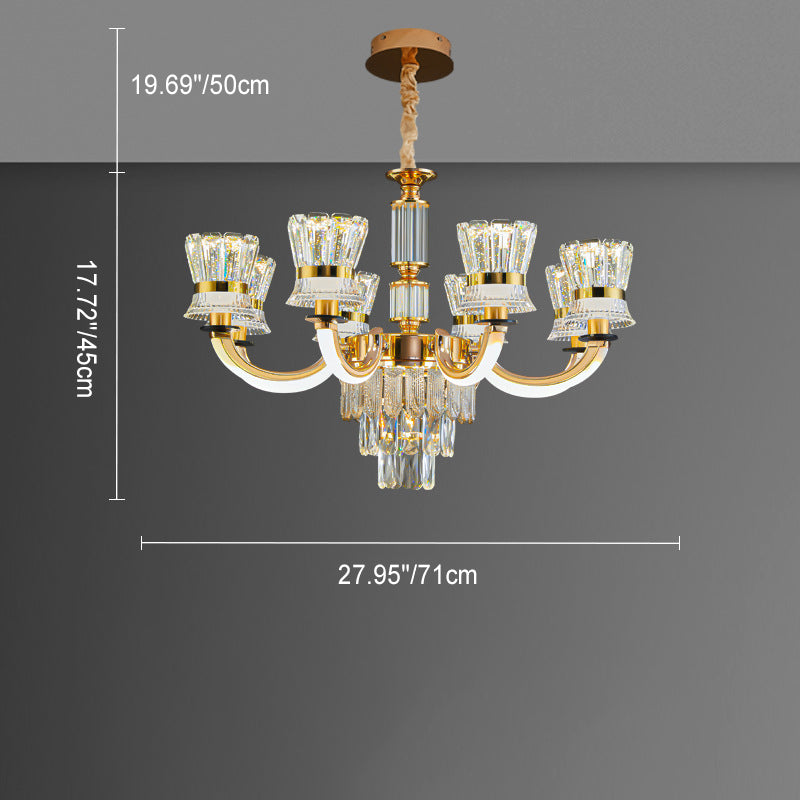 Modern Luxury Crystal Iron Cylinder Luminous Arm LED Chandeliers For Living Room
