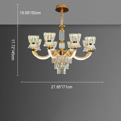Modern Luxury Crystal Iron Cylinder Luminous Arm LED Chandeliers For Living Room