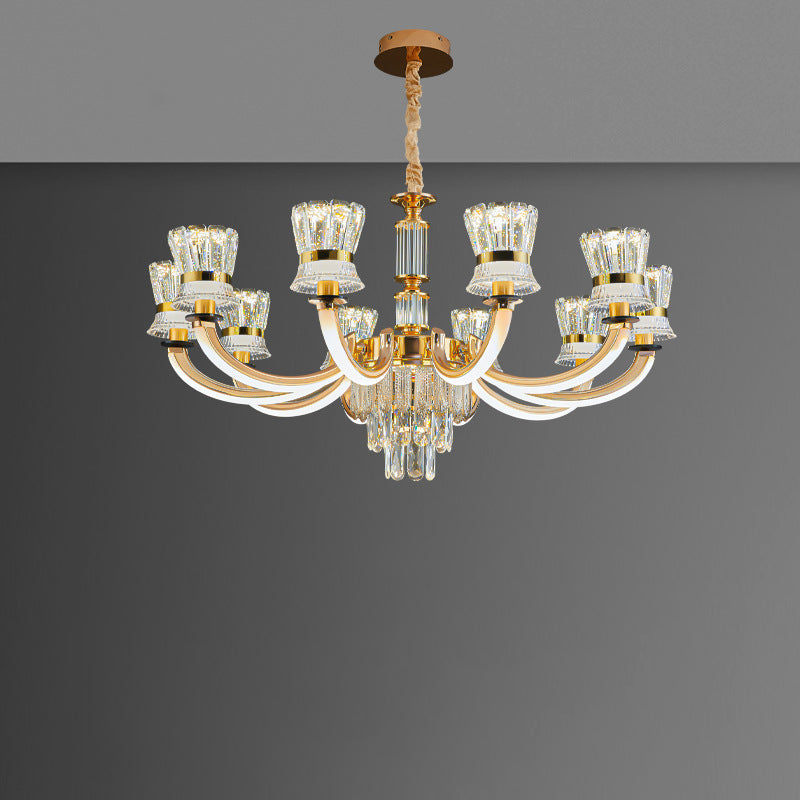 Modern Luxury Crystal Iron Cylinder Luminous Arm LED Chandeliers For Living Room