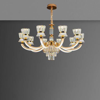 Modern Luxury Crystal Iron Cylinder Luminous Arm LED Chandeliers For Living Room